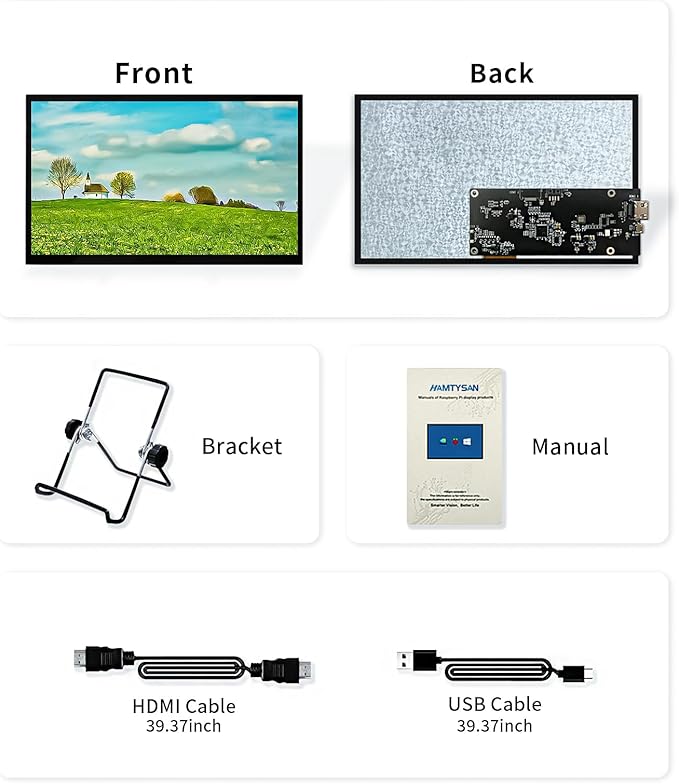 Raspberry Pi Screen 10.1'' HDMI Monitor 1024x600 IPS LCD Display 16:9 Laptop External Monitor for Raspberry Pi 5/4/3 Win 11/10/8/7 Non-Touch Free-Driver