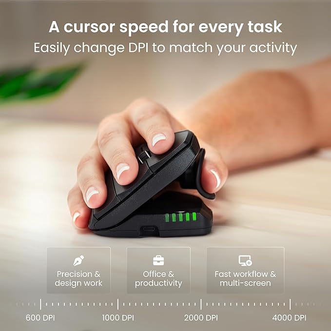 Contour Unimouse Ergonomic Vertical Mouse Adjustable 35°-70° Tilt Angle 6 Programmable Buttons for Productivity Customizable Thumb Rest for Wrist Pain Relief | Plug &amp Play Mac/PC - Wireless - Ri