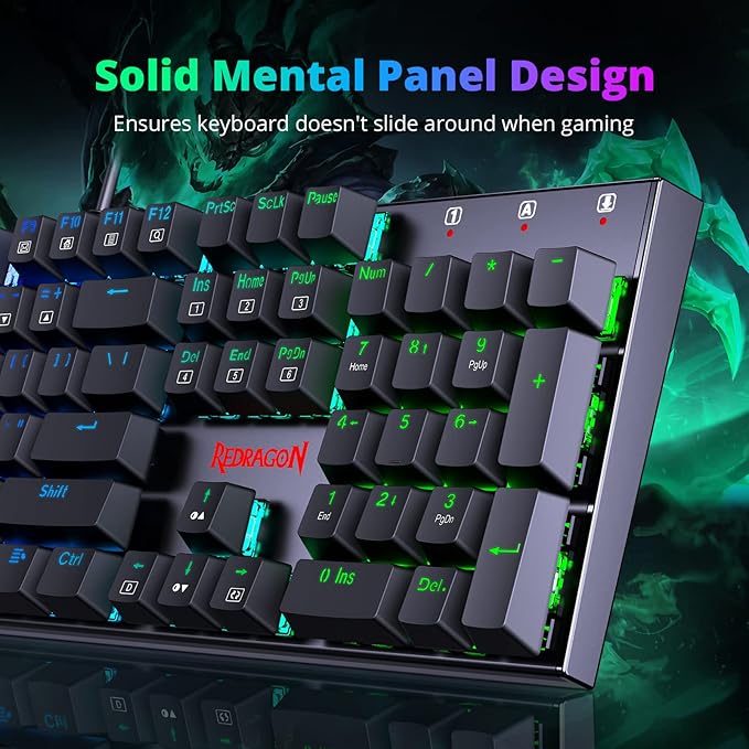 Redragon Mechanical Gaming Keyboard with Red Switches Wired Keyboard Mechanical with RGB Backlit Fully Progammable Durable Aluminum Frame Anti-Ghosting for PC Windows Mac K565 Black