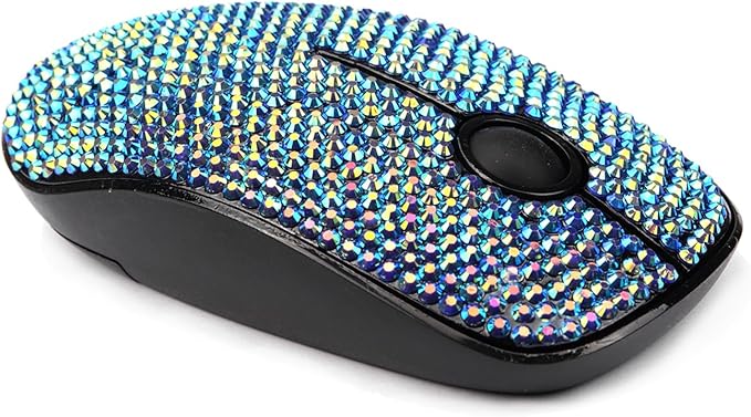 Luxury Bling Dazzling Crystal Rhinestone 2.4G Wireless Mouse for Laptop Notebook PC Computer MacBook Girls Gift - AB Blue