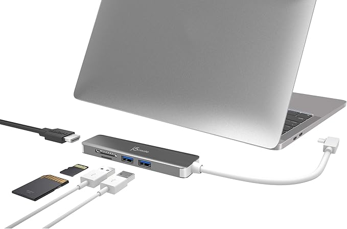 j5create 5 in 1 Compact USB-C Hub Type C Adapter with 4K HDMI 2 USB 3.0 Ports SD and microSD Card Reader for MacBook Pro MacBook Air XPS Chromebook and Other USB C Windows Laptops (JCD372)