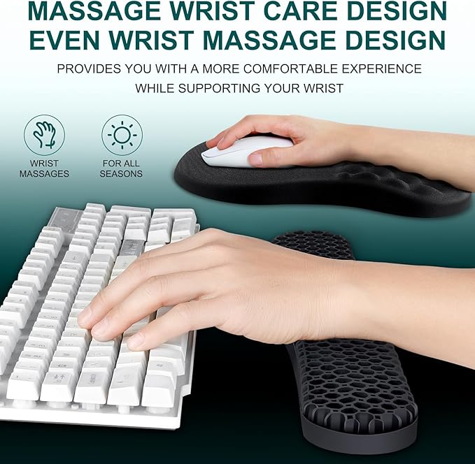 3 in 1 Set Ergonomic Mouse Pad with Wrist Rest Keyboard Wrist Rest Non-Slip Desk Pad Memory Foam Breathable Support for Prolonged Typing and Mouse Use Relief from Wrist Fatigue Jamboa