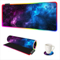 ARTSO RGB Mouse Pad LedXXL Large Mouse Pad Purple Blue Starry Nebula Big Mouse mat Computer Mousepad with 14 Light Modes 35.4 x15.7 Inch Keyboard Mat