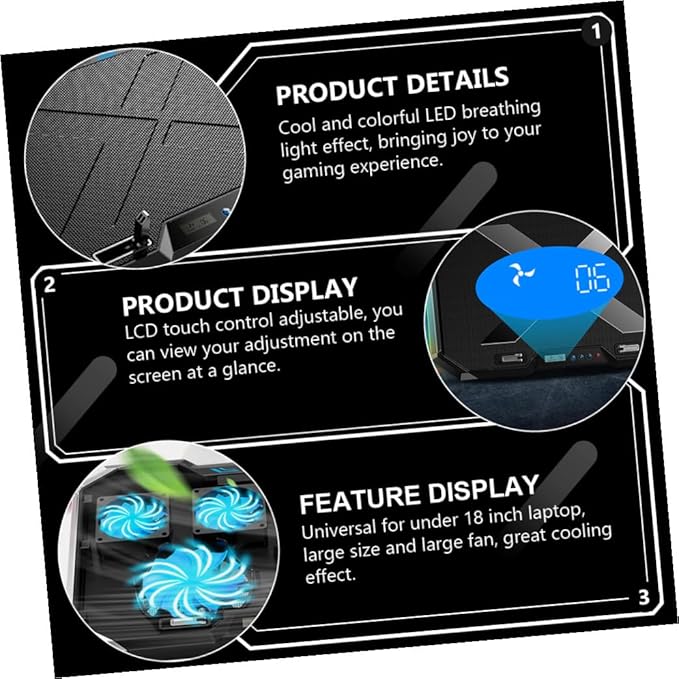 RGB Touch Control Laptop Cooling Pad Colorful LED Lights Adjustable Height Portable Design for Gaming and Work Compatible Laptop Sizes
