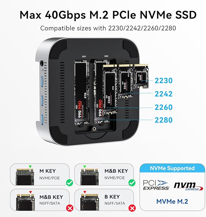 ACASIS 40Gbps Mac mini M4 Dock &amp Stand with Dual-Bay NVMe SSD Enclosure Aluminum DP Hub for Mac mini M4 and M4 Pro 2024 4K60Hz DP 3X10G USB A PD 30W SD/TF 4.0 Support Dual SSD B+M M-Key