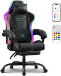 GTPLAYER Gaming Chair Computer Chair with RGB LED Lights High Back Ergonomic Chair for Adults with Footrest Reclining Office Chairs Linkage Armrest Blue