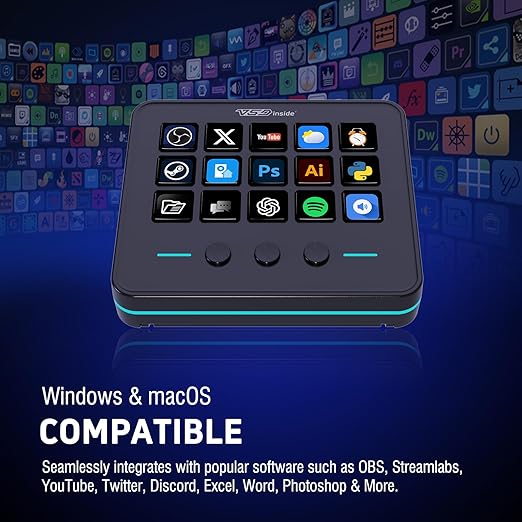 VSDINSIDE Macro Keypad Stream Controller Deck Gaming Streaming Shortcut Keyboard 18 Programmable Keys Customizable Visual AI Pad USB Soundboard for OBS YouTube Desk Office Setup Laptop PC Mac