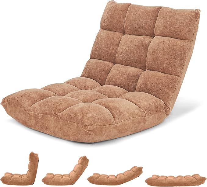SlickBlue Adjustable Floor Chair with 14 Positions Thick Padded Cushion for Living Room