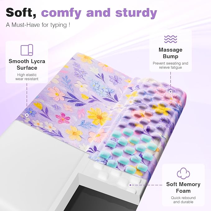Ospelelf Keyboard Wrist Rest Pad Comfy Ergonomic Keyboard Stand Riser Holder Computer Wrist Support Cushion forTyping Purple Flower