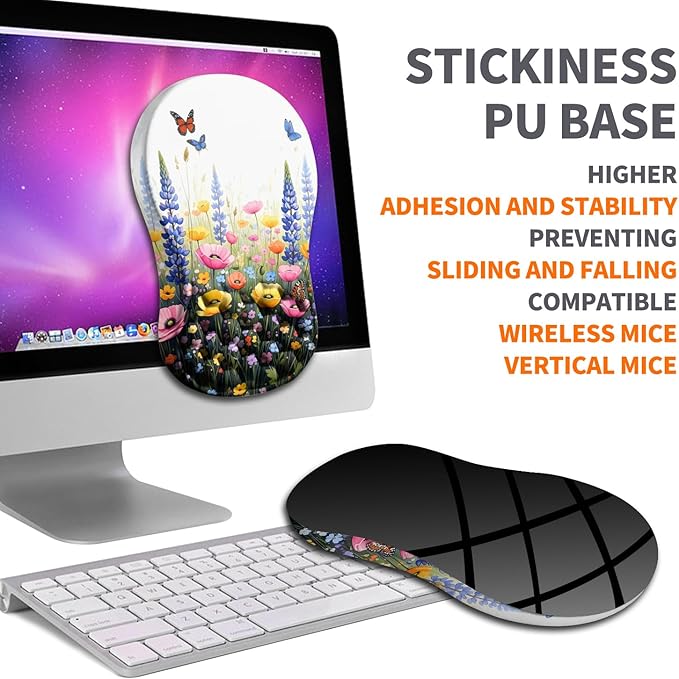Ergonomic Joint Wrist Support Mouse Pad with Memory Foam Cushion Massage Bump Carpal Tunnel Pain Relief Mousepad Slope Design for Wrist Rest 11.8x7.9 in Wild Flower