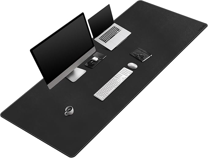 Mydours Extra-Long 67 x 24 Desk Mat PU Leather Surface with Seamless Stitching Wide Desk Blotter for Multiple Monitors Durable Writing Pad and Gaming-Friendly Mouse Surface (Black)