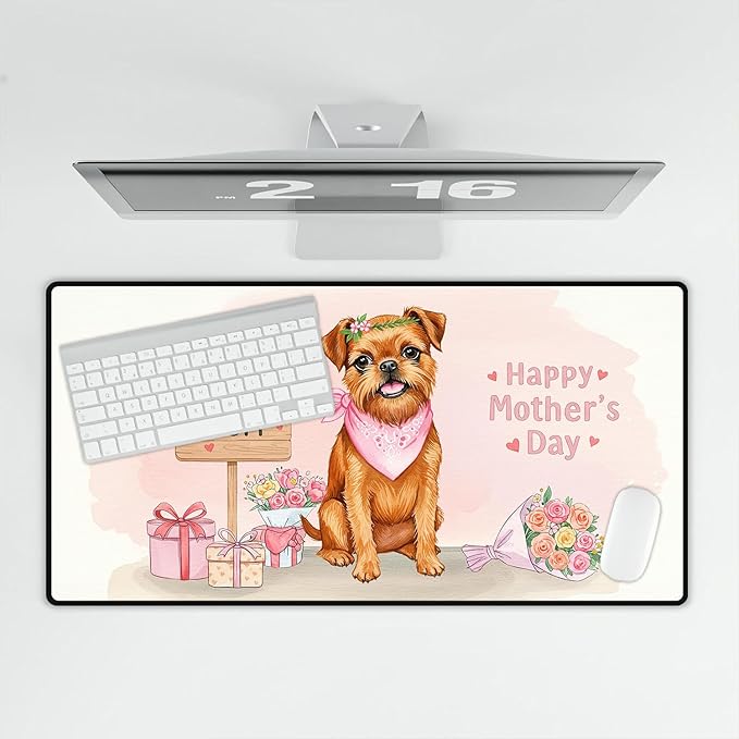 Happy Mother's Day Brussels Griffon Love Dog Mom Heart Flower Desk Mat Full Keyboard Mouse Pad Griff Dog Lover Large Mousepad 12004