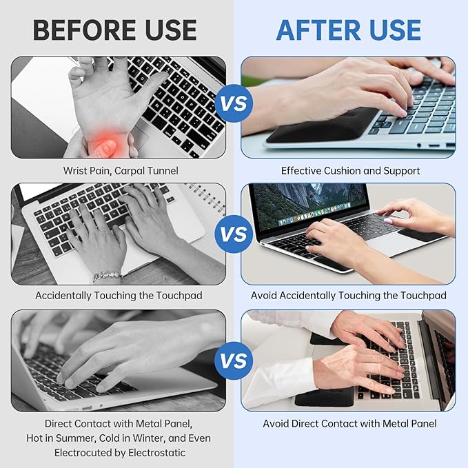 Upgraded Wrist Rest for Laptop Ergonomic Memory Foam Laptop Wrist Pads for Computer Keyboard Wrist Support Cushion for Typing (Black)