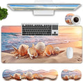 Keyboard Mouse Pad SetLarge Mouse Pad+Keyboard Wrist Rest+Wrist Support+Coaster31.5x11.8in Extended Desk Mat for Computer Laptop Office Home-Sandy Beach Shell