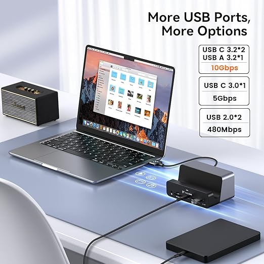 TobenONE 18-in-2 MacBook Docking Station Dual Monitor 4K@60Hz 150 Power Adapter 20W Charging USB C Docking Station with 2 HDMI&ampDP 7 USB 2.5Gbps Ethernet 2 Audio Dock Stand for MacBook Pro
