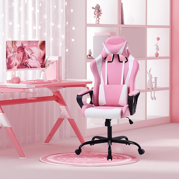Gaming Chair High Back PU Leather Gaming Chairs Computer Chair with Armrest Headrest and Lumbar Support for Kids Teen Adults Men Women Height Adjustable Gamer Chair Computer Chairs for Adults