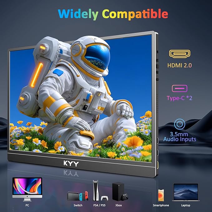 KYY 4K Portable Monitor for Laptop 15.6'' Computer Screen Extender UHD 3840x2160100% sRGB 400 Nits IPS Travel Monitor w/Speakers &amp Smart Cover for Laptop Xbox PS5 Switch PC Phone VESA Compati