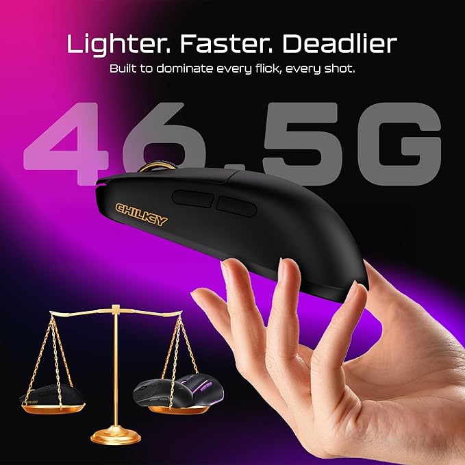 Chilkey Wireless Mouse Glacier LW 8K L Gaming Mouse with LCD Screen 8K Polling Rate 30000 DPI Optical Tracking 750 IPS Bluetooth/2.4GHz/USB-C 47g Ultra-Lightweight 100 Million Clicks