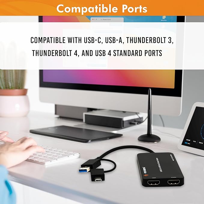 J-Tech Digital USB C to HDMI Adapter 4K 30Hz 1080P 60Hz Dual Monitor Adapter USB-A or USB-C in USB Powered Mirror Extend Rotation Clamshell Modes [JTD-USB-2HDMI]