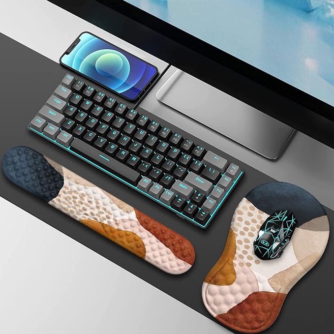 HAOCOO Ergonomic Mouse Pad Wrist Support and Keyboard Wrist Rest 3 PCS Computer Carpal Tunnel Mouse Pads for Desk with Coaster Set Memory Foam Mousepad with Non-Slip PU Base for Home Office Boho