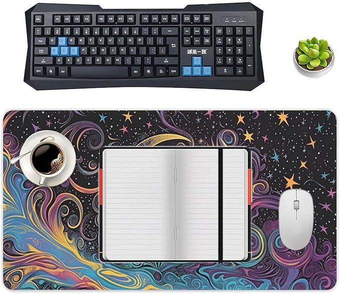 Abstract Moon and Sun Mouse Pad Large Desk Mat Extended Keyboard Mouse Pad with Non-Slip Base and Stitched Edge Mouse Mat Desk Pad 30x16 Mouse Pads for Desk Home Office Gaming