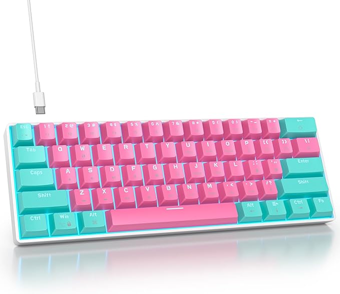 surmen 60% Percent Gaming Keyboard Mechanical with Linear Red Switch 61-Keys Pink Mini Gaming Keyboard LED Light Backlit PBT Keycaps for Laptop Desktop PC Gamers (61Miami)