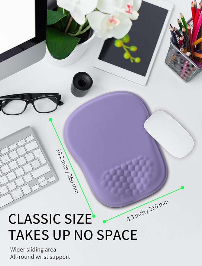 Hokafenle Ergonomic Wrist-Hugging Mouse Pad Wrist Support U-Shaped Holding Wrist Rest Mousepad for Carpal Tunnel Pain Relief with Cushioned Memory Foam Slope Massage Bulge (10.2x8.3 inLavender)