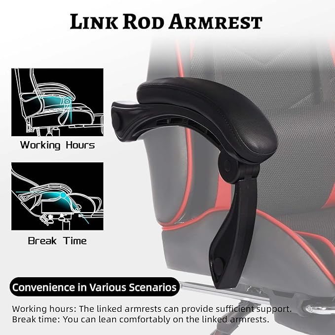 Gaming Chair with Footrest &amp Massage Comfortable Game Chair for Adults Gaming Desk Chairs with Headrest and Lumbar Cushion for Work and Study Adjustable Height Ergonomic (Red)