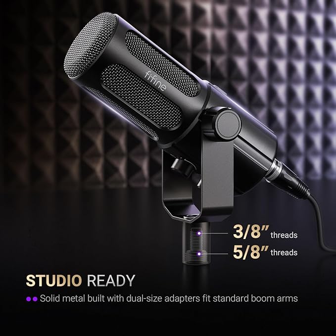 FIFINE Podcast Microphone with XLR Cable Bundle USB Recording Vocal Mic with Frequency Respond Adjustment Mute Button Headphone Monitoring Dynamic Microphone with 10ft Audio Cable-Tank6+L9
