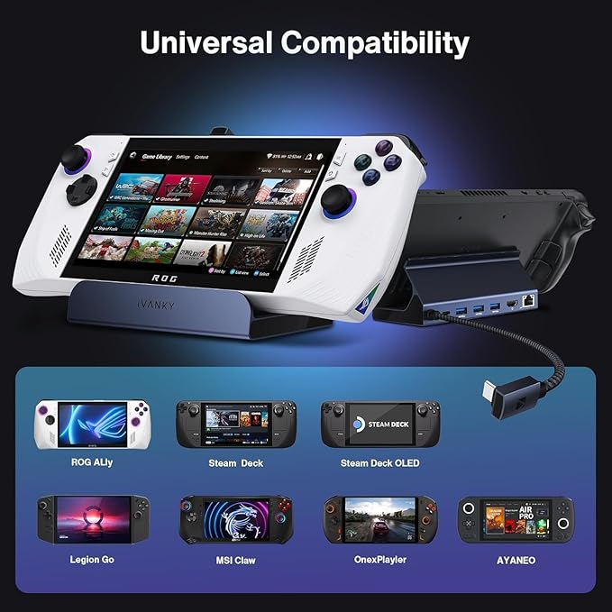 iVANKY 4K@144Hz Steam Deck Dock 8-in-1 Docking Station for ASUS ROG Ally X/Legion Go/MSI Claw ROG Alloy/Valve Stream Deck OLED Hub HDMI 2.1 1Gbps Ethernet 3*USB-A 3.0 with 65W Power Adapter