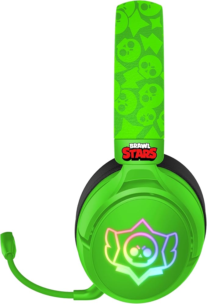 SUBSONIC - Brawl Stars Wireless Gaming Headset with LED and Detachable Microphone. Officially Licensed Gaming Headset Compatible with Consoles PCs Tablets and Smartphones - Green