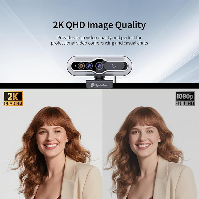 Windows Hello Webcam 2K 30FPS 5MP 84°FOV USB Webcam with Noise-reducing Mic Facial Unlocked Built-in Privacy Cover Plug and Play Wide Compatibility for Personal Meetings Video Calls