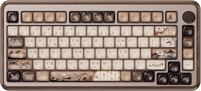 Akko MU02 Mechanical Keyboard with Walnut Wooden Case 75% RGB 2.4G Wireless/Bluetooth/Wired Hot-Swappable Gaming Keyboard with PBT Dye-Sub Keycaps for Mac &amp Win (Mountain Seclusion Rosewood Switc