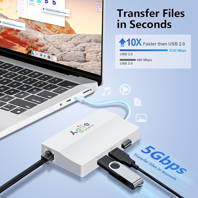 PoE to USB C Hub USB-C to Ethernet Multiport Adapter Plug &amp Play 5 in 1 (Gigabit Ethernet 23W Powered by POE 802.3at 3*USB 3.0) to Type-C Adapter for Smart Phone/Tablet