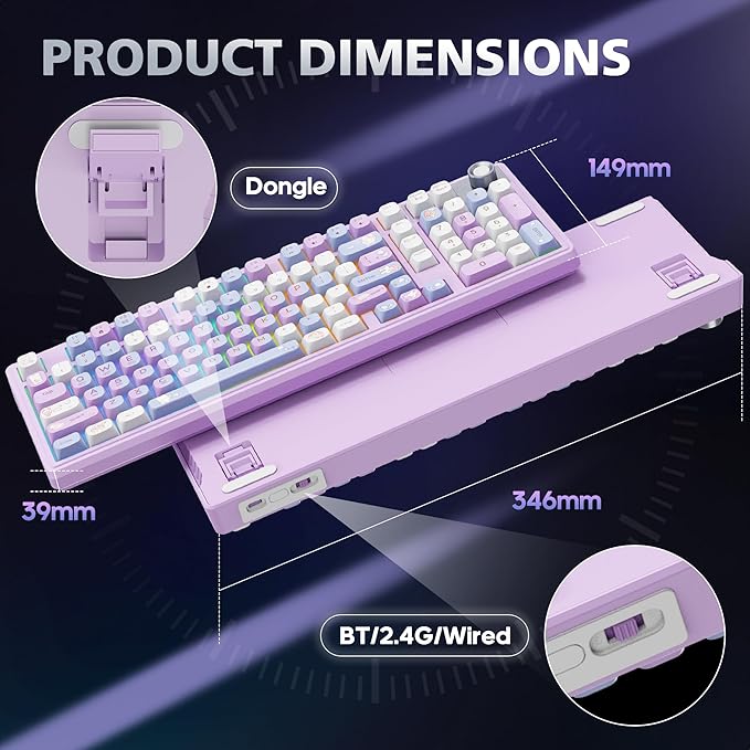 F98 Wireless Mechanical Keyboard with Knob Thocky Creamy Keyboard with Number pad Hot Swappable RGB Backlit Keyboard BT 5.0/2.4G/USB-C for Mac Laptop &amp PC Gaming Keyboards Pink