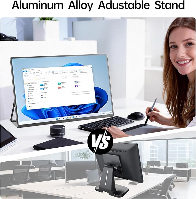 Portable Monitor 18.5'' 1080P 100Hz 100% sRGB Aluminum Alloy Shell IPS Travel Monitor with USB-C HDMI Large Portable Screen for Laptop MacBook PC PS4/5 Gaming Monitor with Kickstand