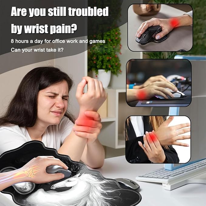 Desk Mat Mouse Pad with Wrist Rest 4-in-1 Large Mouse Pads for Desk Ergonomic Mouse Pad and Keyboard Wrist Rest Gaming Keyboard Mat for OfficeWhite and Black Horse