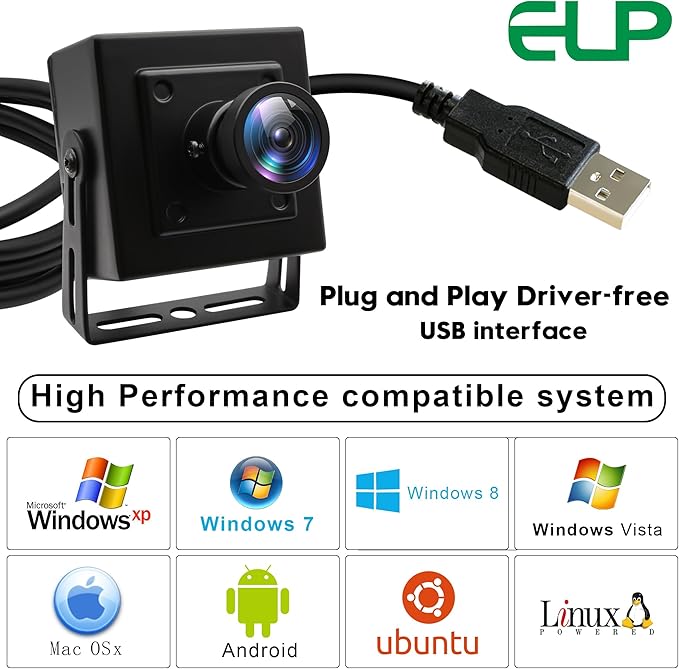 ELP 16MP Wide Angle USB Camera for Raspberry Pi &amp Computer - 4K Web Camera for Desktop &amp Laptop - 120 Field of View - IMX298 Sensor