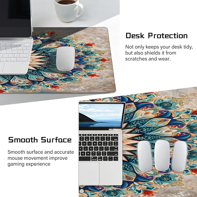 Color Flower Mandala Floral Large Mouse Pad Gaming Mousepad Desk Mat for Desktop Computer Keyboard Waterproof Mouse Mat Desk Pad with Non-Slip Base for Game School Office Home 35.4 x 15.7