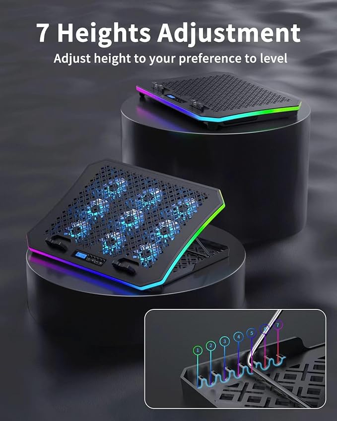 KeiBn 9 Fans &amp 5.5inch Powerful Cooling Fan Free Height Adjustment 10 RGB Lights Phone Stand-Blue