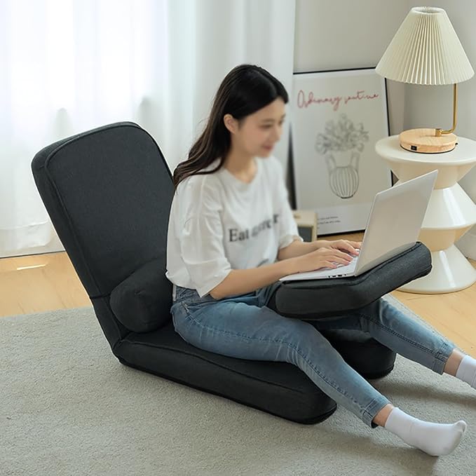 Adjustable Meditation Chair with Books Laptop Stand Floor Chair with Back Support Floor Gaming Chair Padded Folding Sofa Chair Sleeper Bed Folds Flat