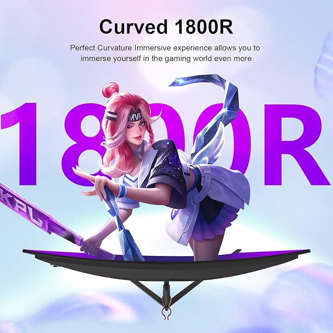 27 inch Curved Monitor 100Hz Computer MonitorFHD 1080pHDR99% sRGB1800RVESA Compatiblefor TabletDesktopNarrow Bezels on Three Sides Blue Light FilterLaptop and PC Work Gaming