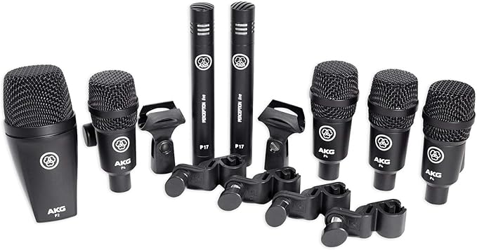 AKG Drum Set Session I (7) Microphone Kit w/Bass/Overhead/Snare/Tom Clamps Case Bundle with Audio Technica ATH-M40x Closed-Back Dynamic Studio Monitor Headphones ATHM40x (2 Item)