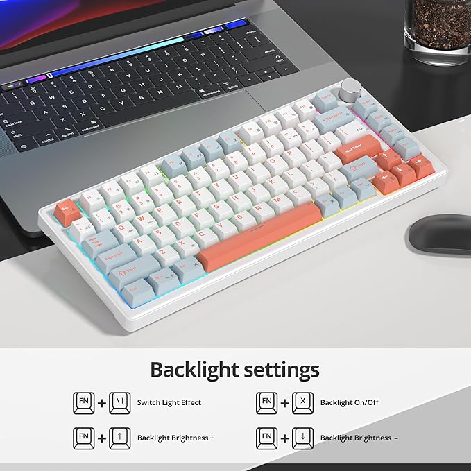 75% White Blue Creamy Mechanical Keyboard Wired Creamy Sound Gasket Gaming Thocky Keyboard with Knob Hot Swappable RGB Custom Keyboard Pre-lubed Cream Switch Keyboard (82 Light Blue)