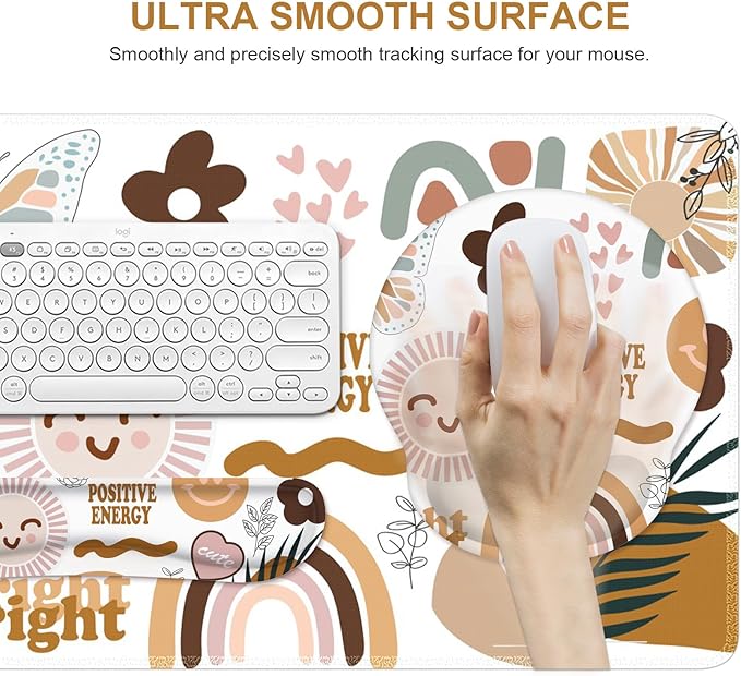 iCasso Desk Mat Gaming Mouse Pad Wrist Support Set4in1 XXL Large Mousepad + Keyboard Wrist Rest+Mouse Wrist Rest+Coaster Set with Ergonomic Design for Home Office Table Computer-Sticker
