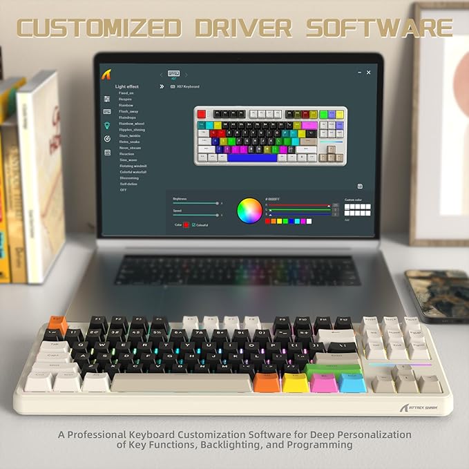 ATTACK SHARK X87 80% Wireless Mechanical Keyboard&ampColored KeycapsHot-Swap Gasket RGB Backlit 4000mAhPre-lubed Linear Switch PBT Keycap BT/2.4G/USB-C Gaming Keyboard for PC/MAC-Black(White&amp8