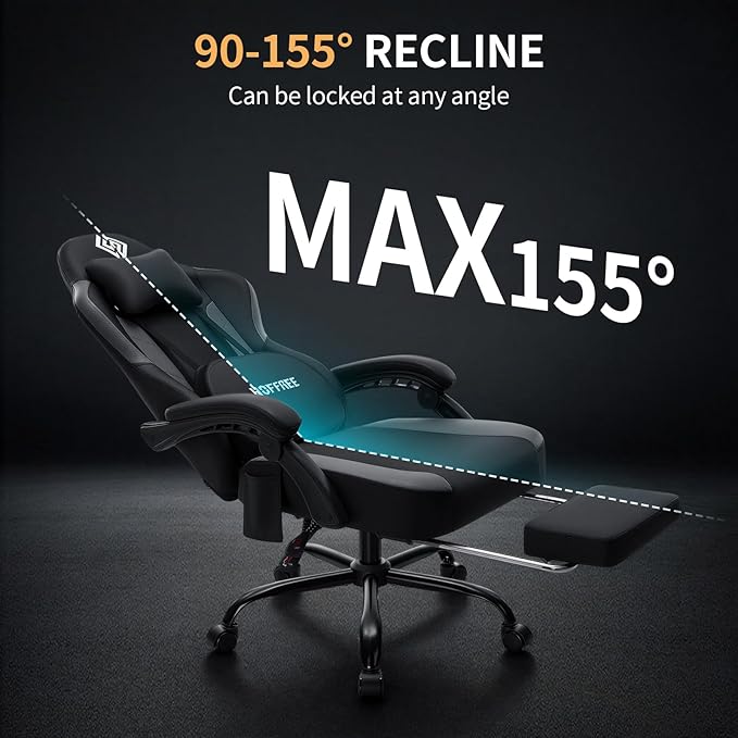 HOFFREE 3D Kneading Massage Gaming Chair with Heated Massage Lumbar Support Office Computer Chairs for Adults with Footrest Ergonomic Comfy Game Chair for Gaming Office 400lbs Black