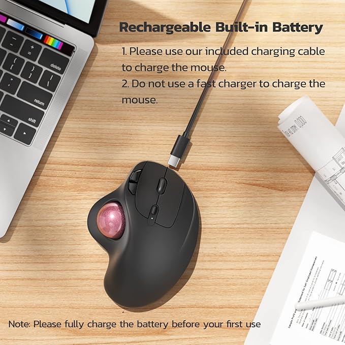 Nulea M501 Wireless Trackball Mouse Rechargeable Ergonomic Thumb-Controlled Smooth Precision 3-Device Connect (Bluetooth/USB) Fits PC Laptop Mac Windows（Dusty Pink）