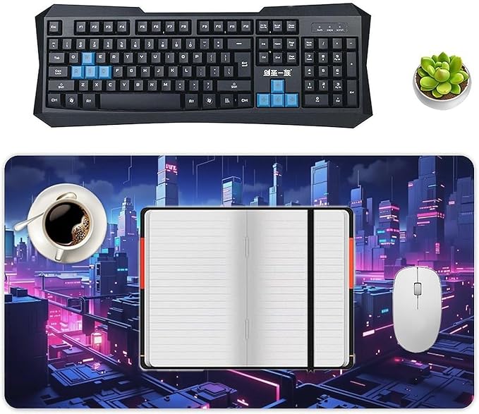 Cityscape Gaming Mouse Pad Non-Slip Rubber Base XL Mousepad Waterproof Washable Stitched Edge Mouse Mat for Desk Home Office 29.5x16