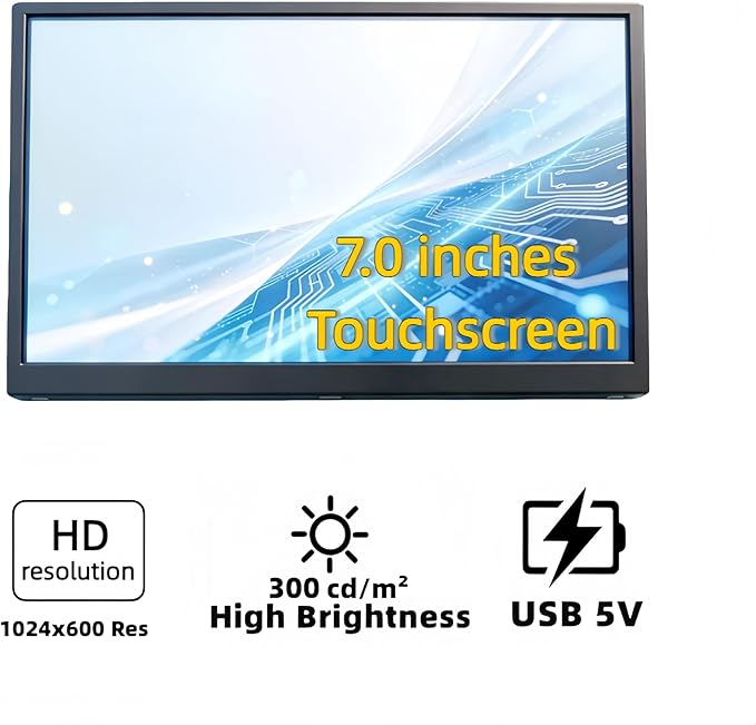 7-inch IPS Touchscreen Bar Display 1024x600 Metal Shell Type-C/HDMI. for Raspberry Pi Laptop Aida64 GPU/CPU Monitoring PC Case Screen. (P70D-T)